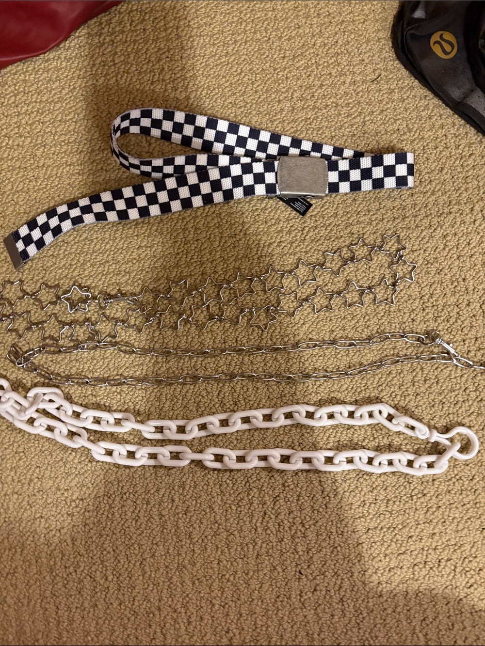 Brandy Melville Black & White Checkerboard Belt with Mixed Chains
